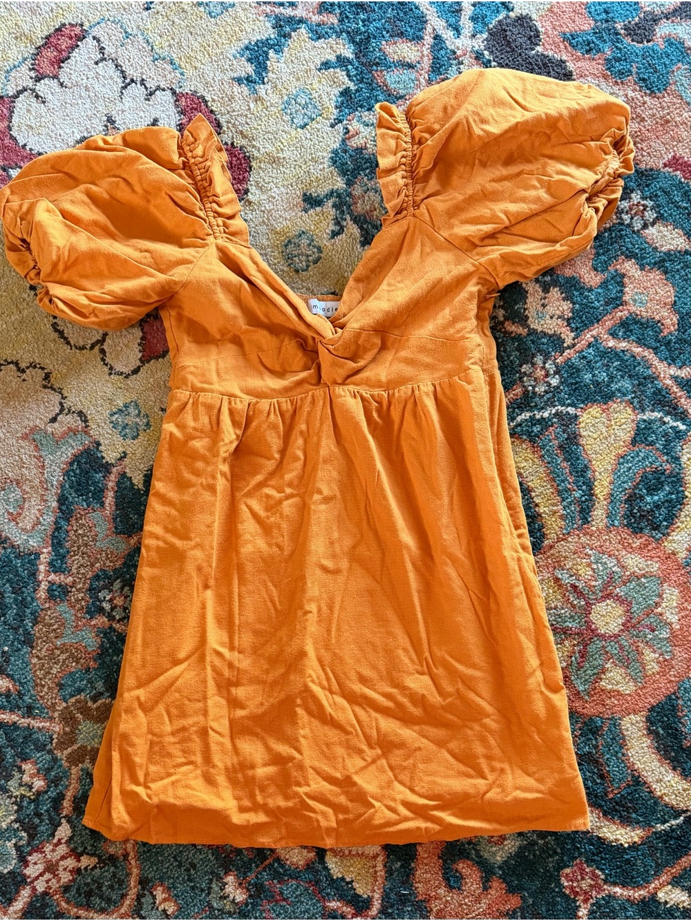 moodie Orange Puff-Sleeve Casual Dress